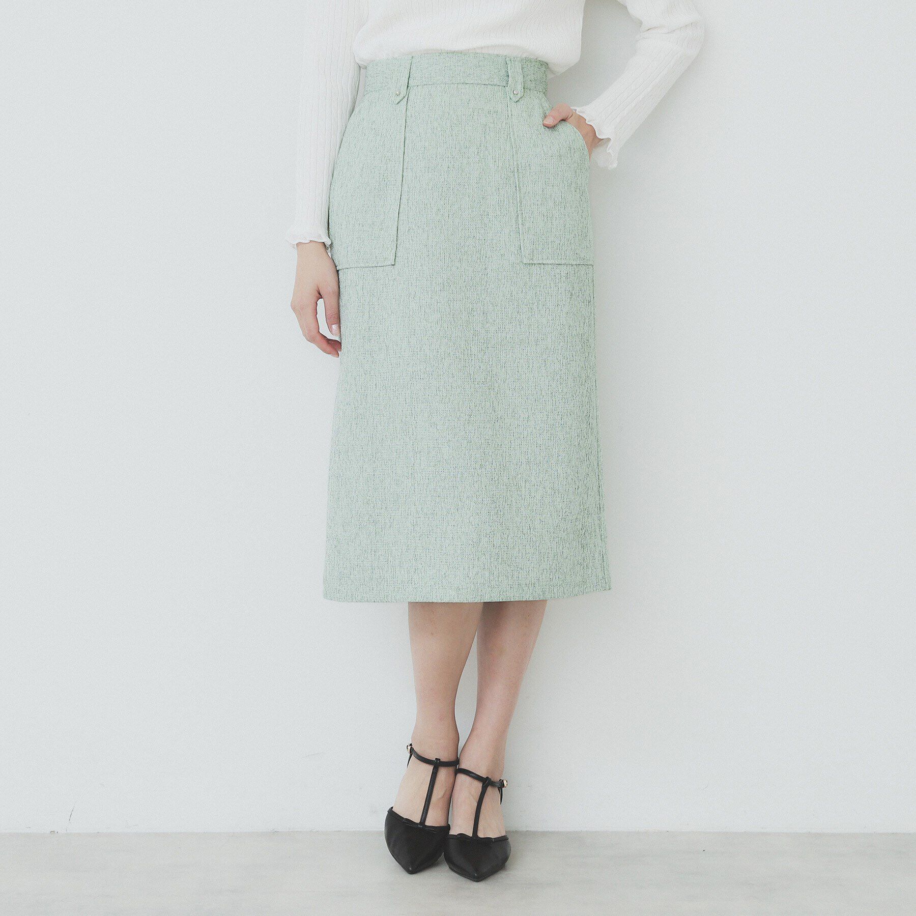 index「サマーツイードタイトスカート【洗濯機洗い可/イージーアイロン】」|スカート|ミントグリーン(42