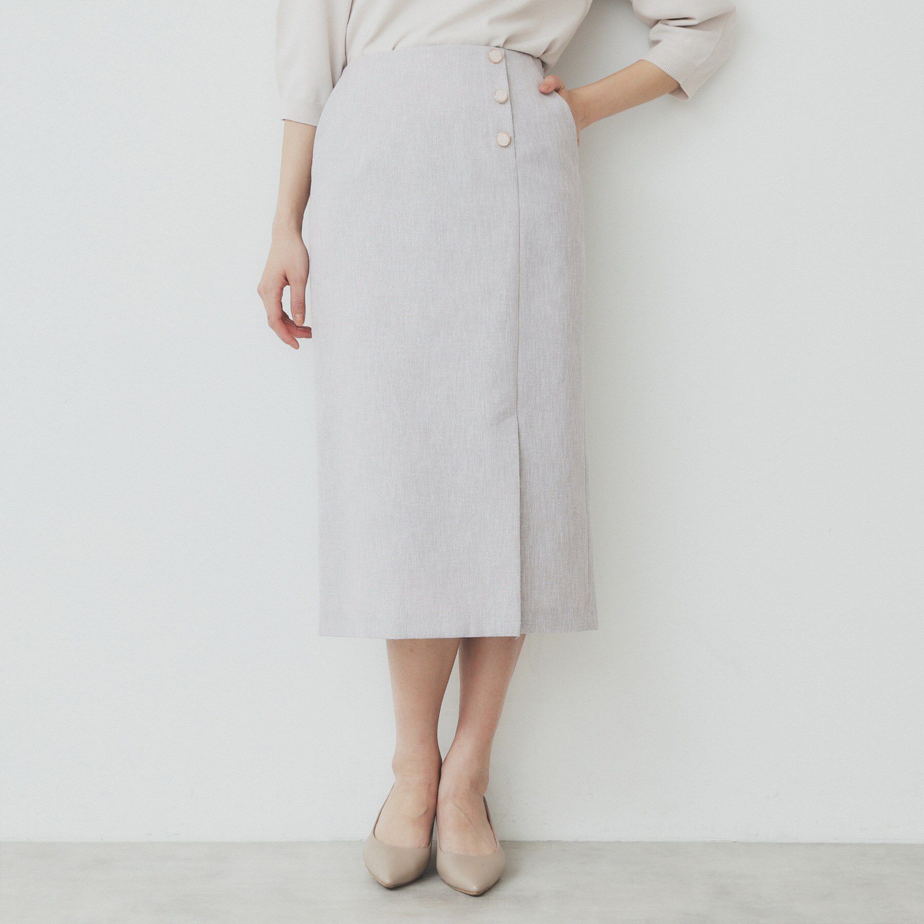 index「リネンライクラメツイードラップタイトスカート/セットアップ対応【洗濯機洗い可】」|スカート|