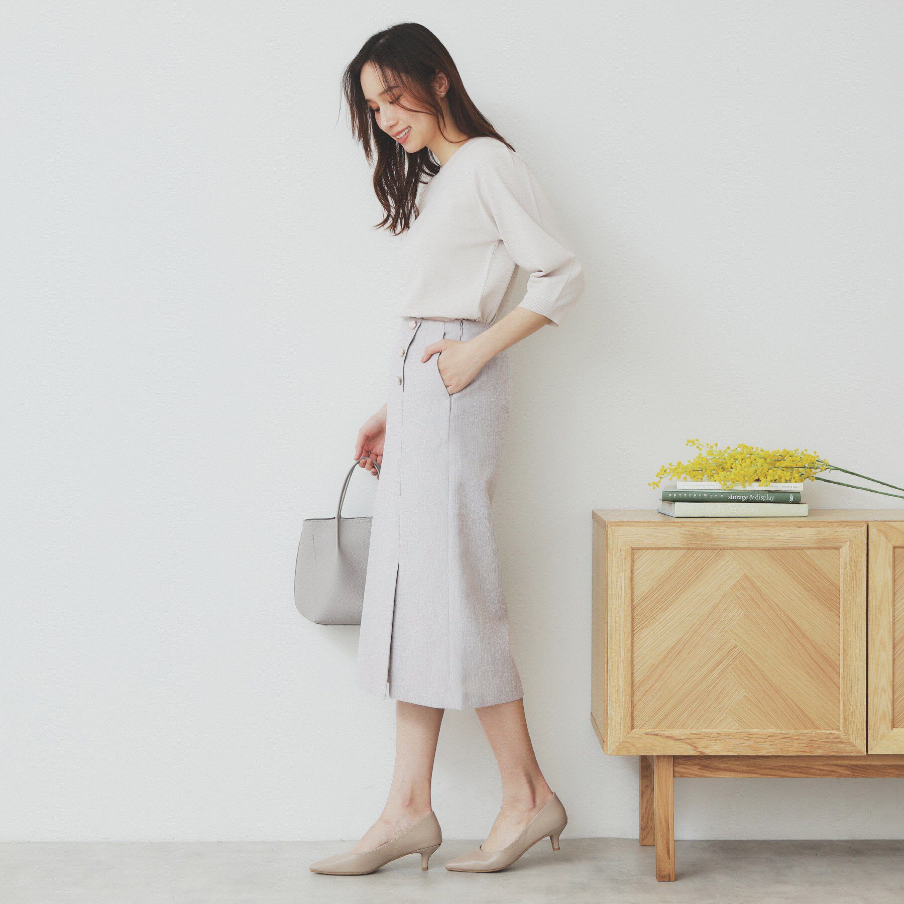 index「リネンライクラメツイードラップタイトスカート/セットアップ対応【洗濯機洗い可】」|スカート|