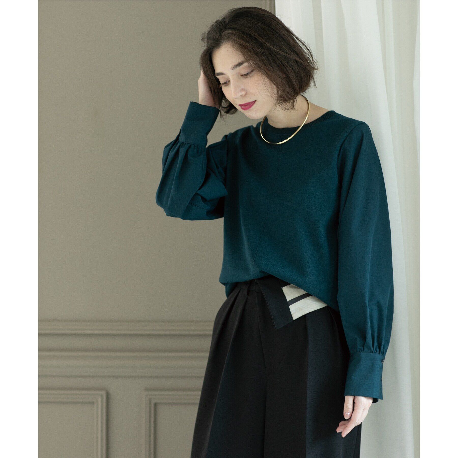 OPAQUE.CLIP「異素材切り替えニット【洗濯機洗い可】」|ニット・セーター|