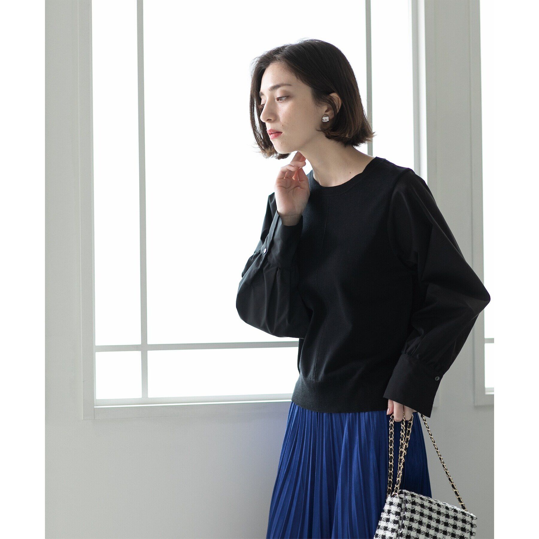 OPAQUE.CLIP「異素材切り替えニット【洗濯機洗い可】」|ニット・セーター|