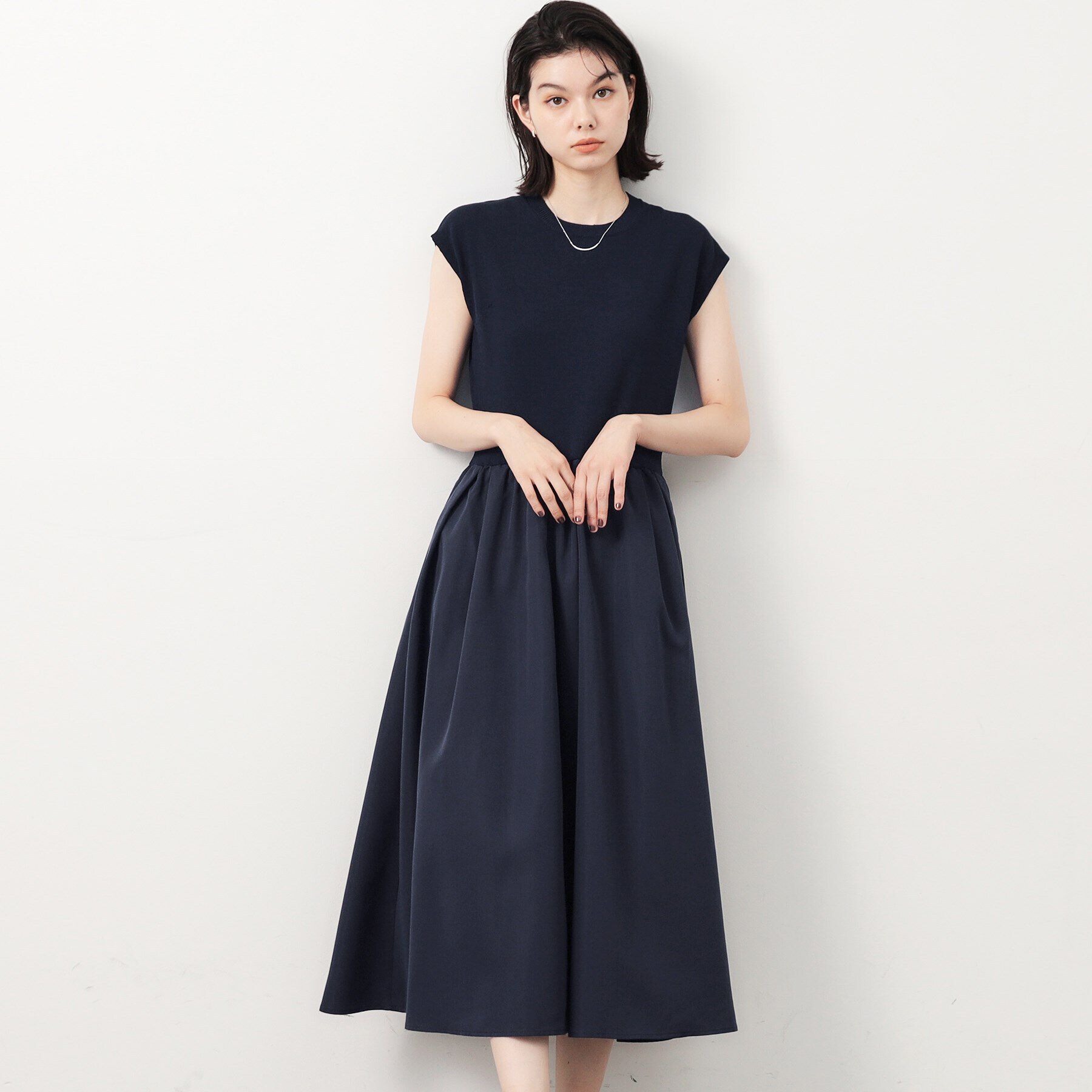 OPAQUE.CLIP「フレンチスリーブニットドッキングワンピース【洗濯機洗い可】」|ワンピース|