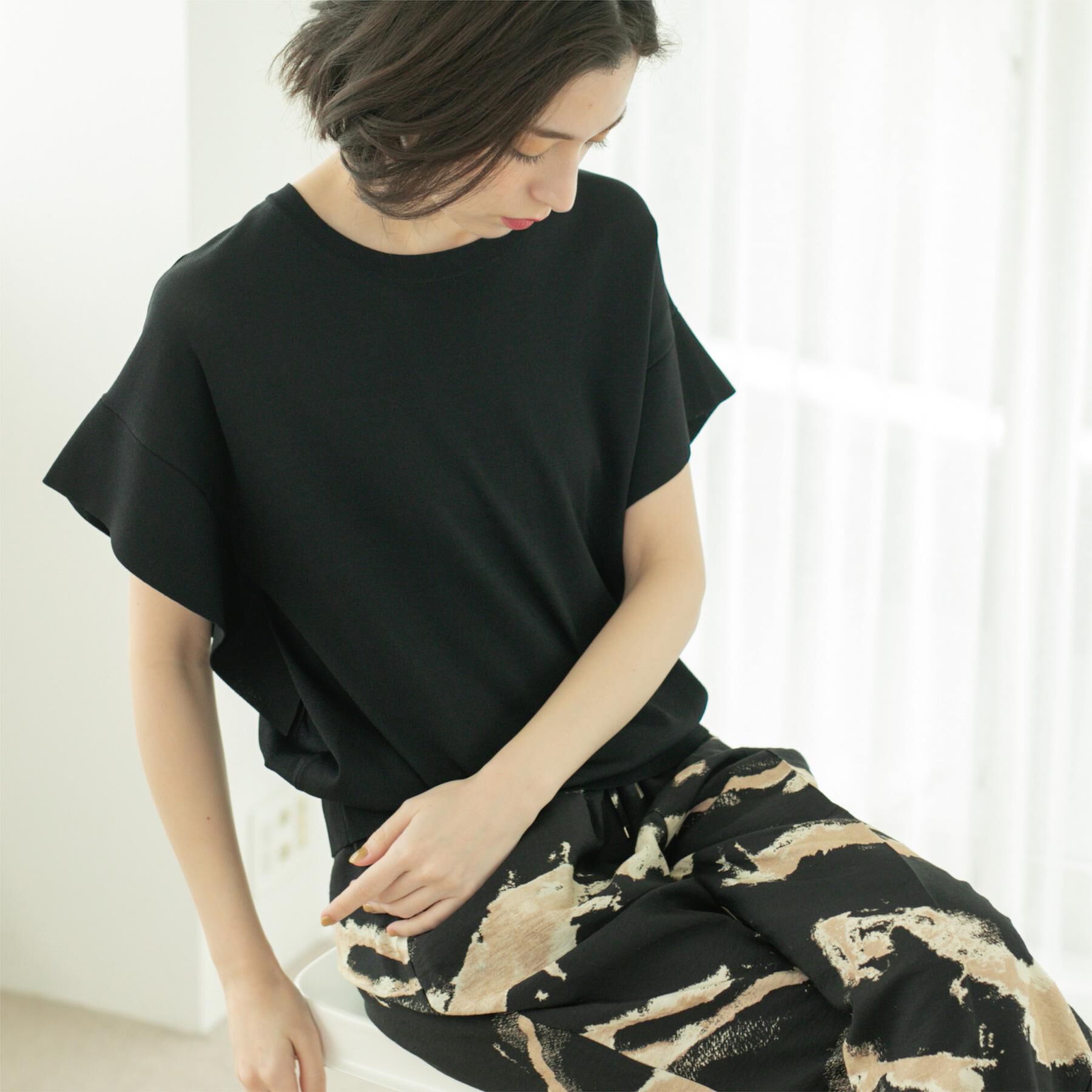 OPAQUE.CLIP「フリルスリーブニット【UVケア/接触冷感/洗濯機洗い可/抗ピル】」|ニット・セーター|