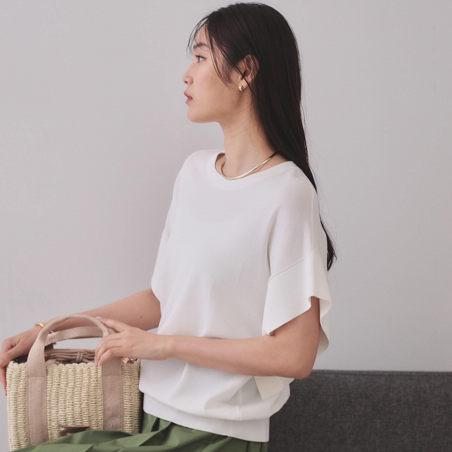 OPAQUE.CLIP「フリルスリーブニット【UVケア/接触冷感/洗濯機洗い可/抗ピル】」|ニット・セーター|