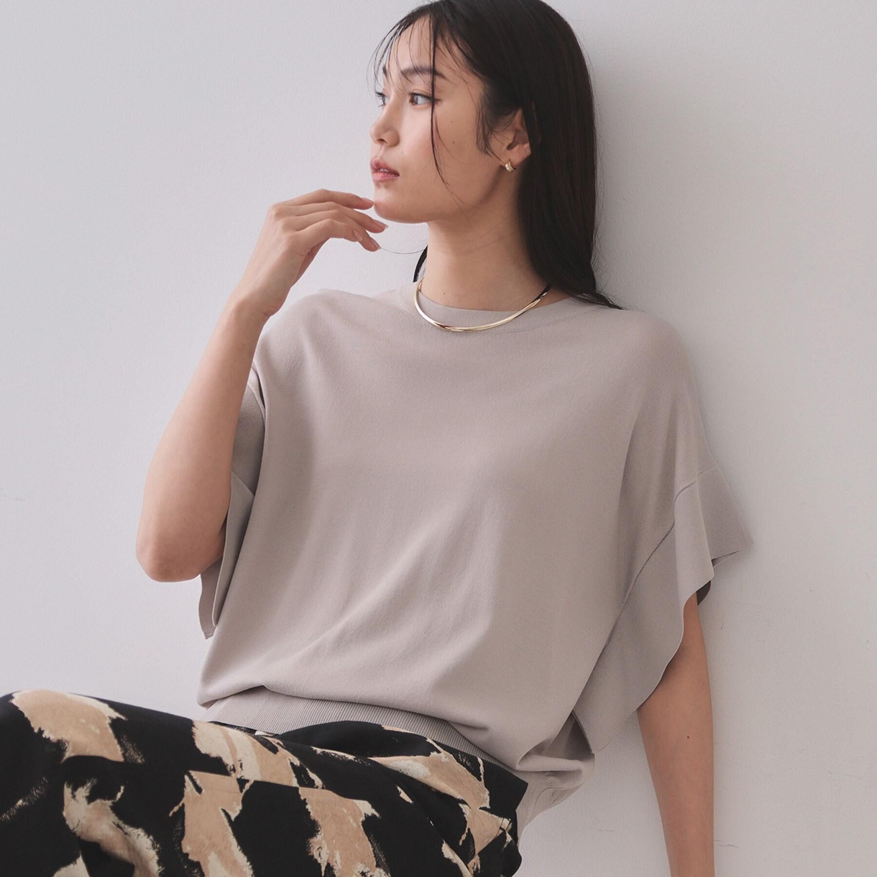 OPAQUE.CLIP「フリルスリーブニット【UVケア/接触冷感/洗濯機洗い可/抗ピル】」|ニット・セーター|