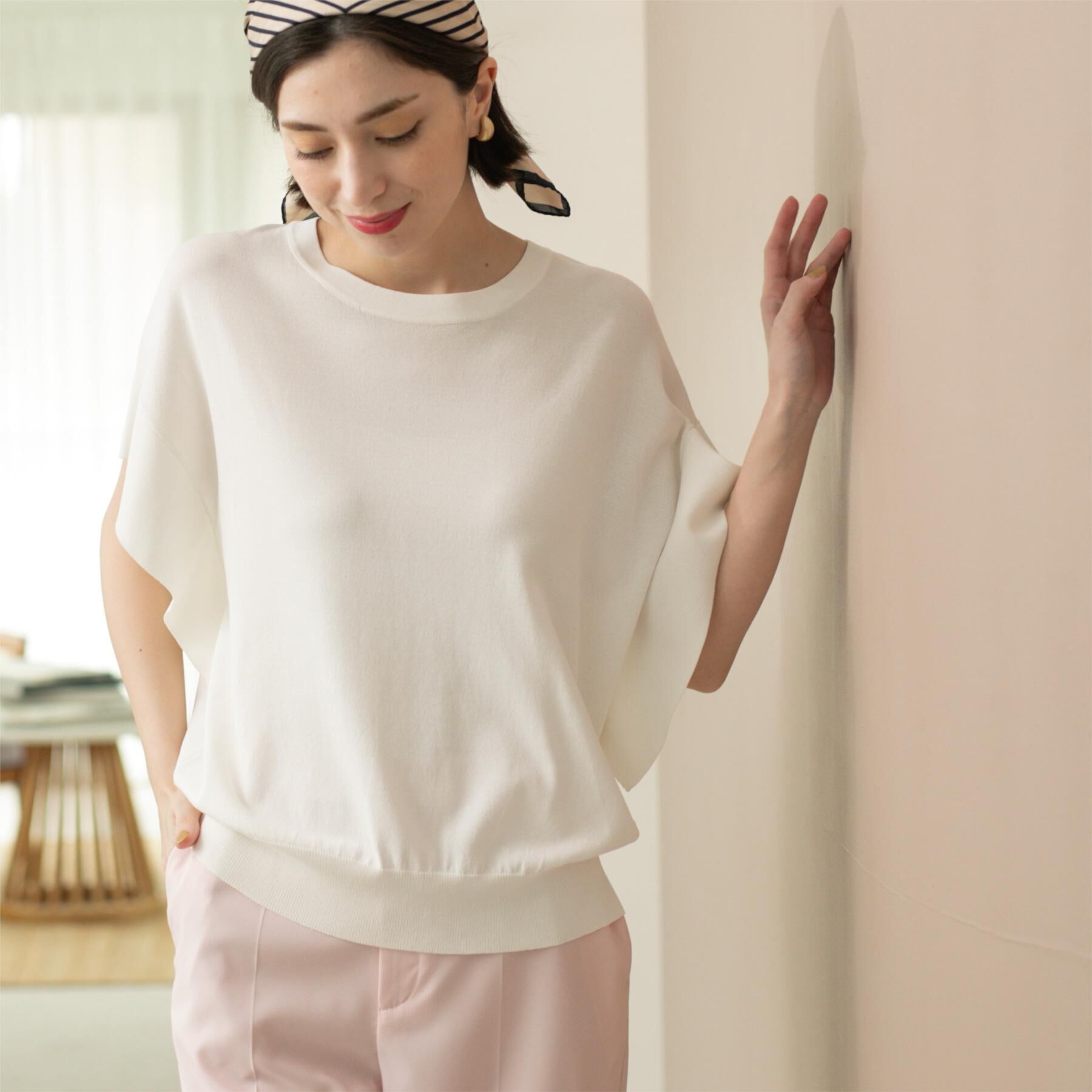 OPAQUE.CLIP「フリルスリーブニット【UVケア/接触冷感/洗濯機洗い可/抗ピル】」|ニット・セーター|