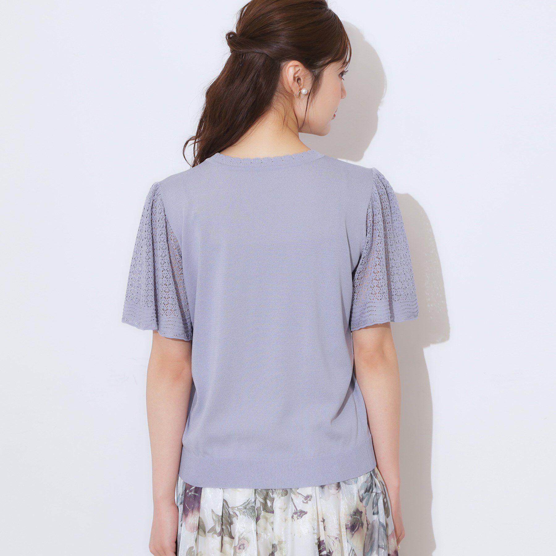 Couture broach「【手洗い可能・UV・アンチピリング・接触冷感・二の腕カバー】透かし袖ニットトップス」|ニット・セーター|