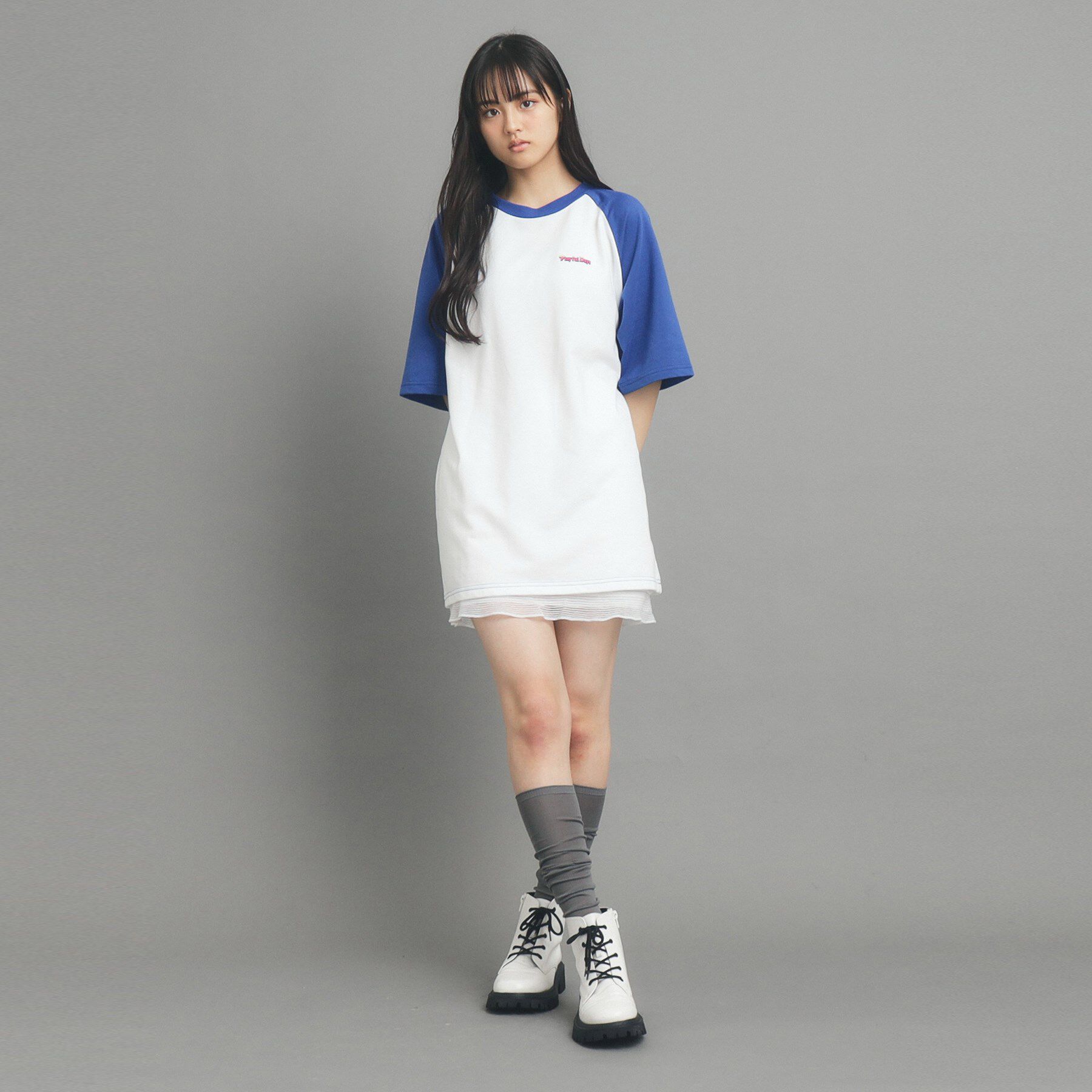 PINK-latte「ラグランプリントワンピース」|ワンピース|ブルー(192)