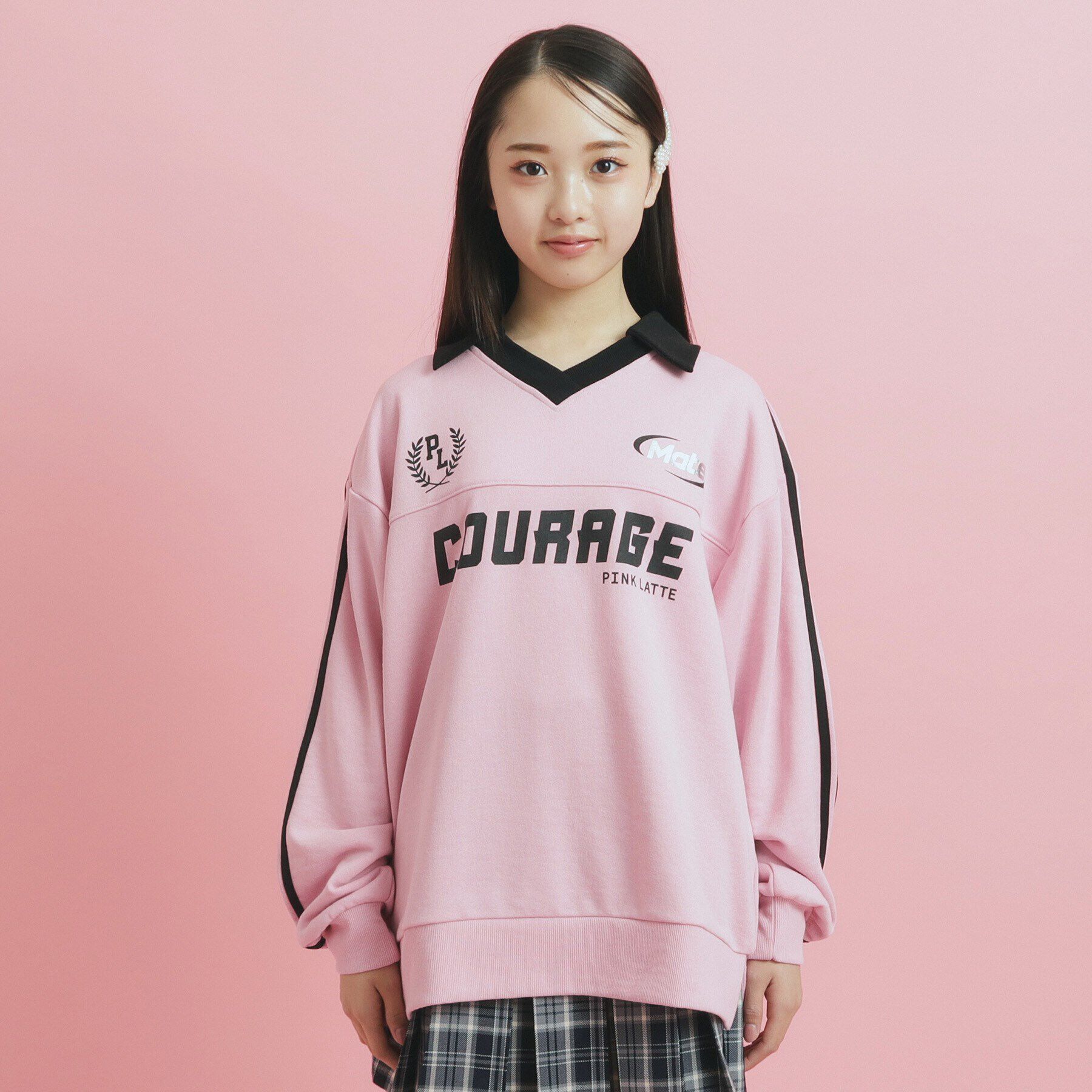 PINK-latte「トレンドVネックゲームシャツ」|Tシャツ・カットソー|