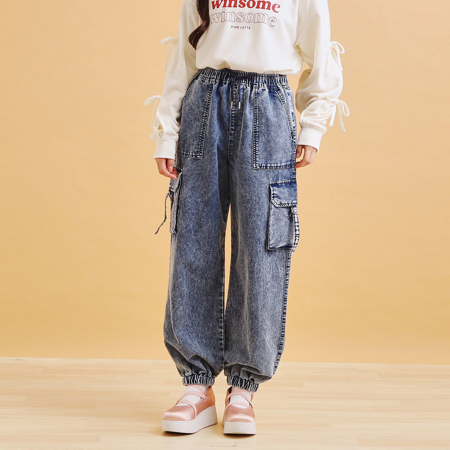 PINK-latte「デニムカーゴパンツ」|その他|ブルー(493)