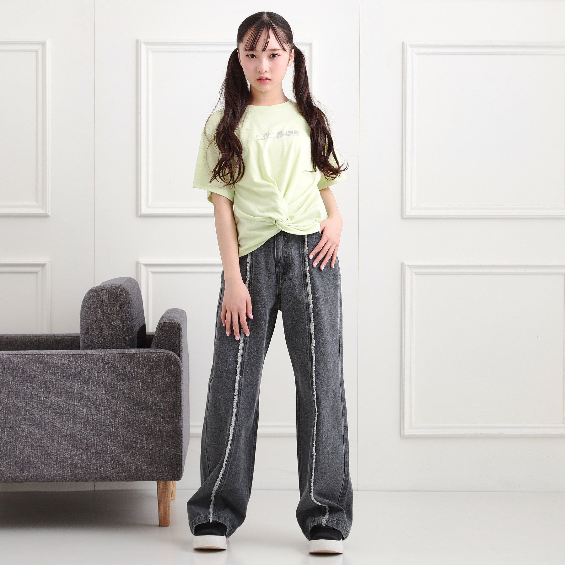 PINK-latte「センターフリンジデニムパンツ」|その他|