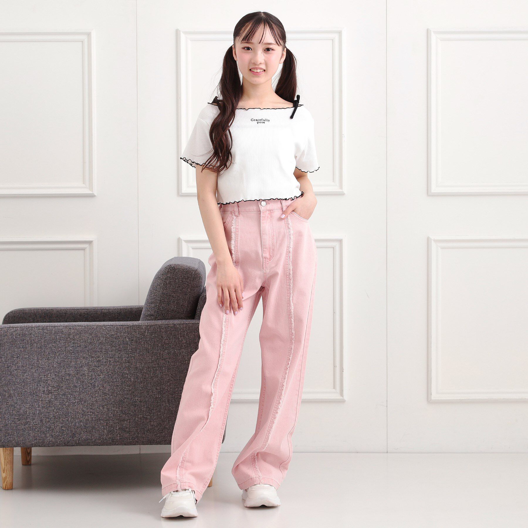 PINK-latte「センターフリンジデニムパンツ」|その他|