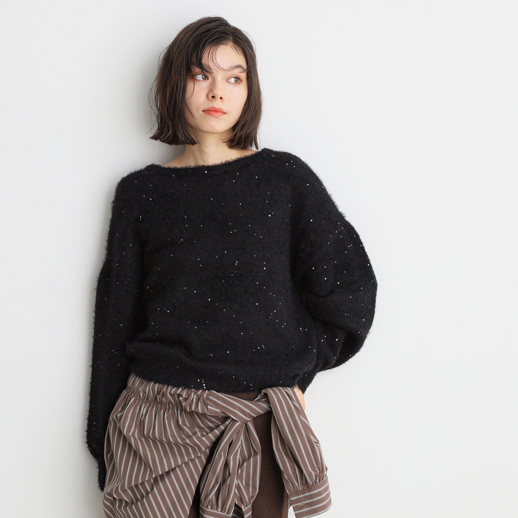 THE SHOP TK「【＠BAILA掲載】スパンコールフェザーニット/洗濯機OK」|ニット・セーター|ﾌﾞﾗｯｸ(019)