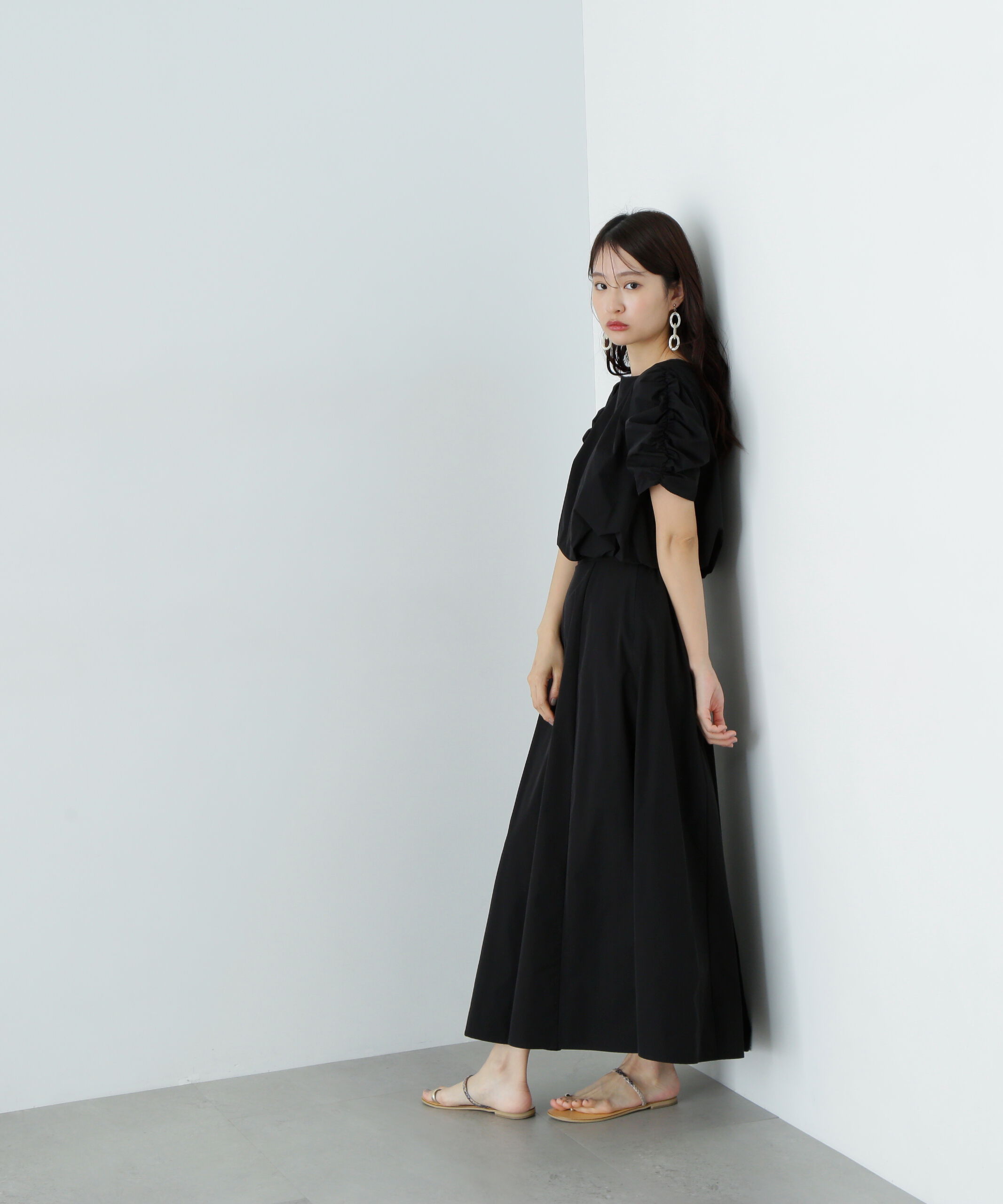  「シャーリングスリーブブラウス&times;スカートセット」|ワンピース|