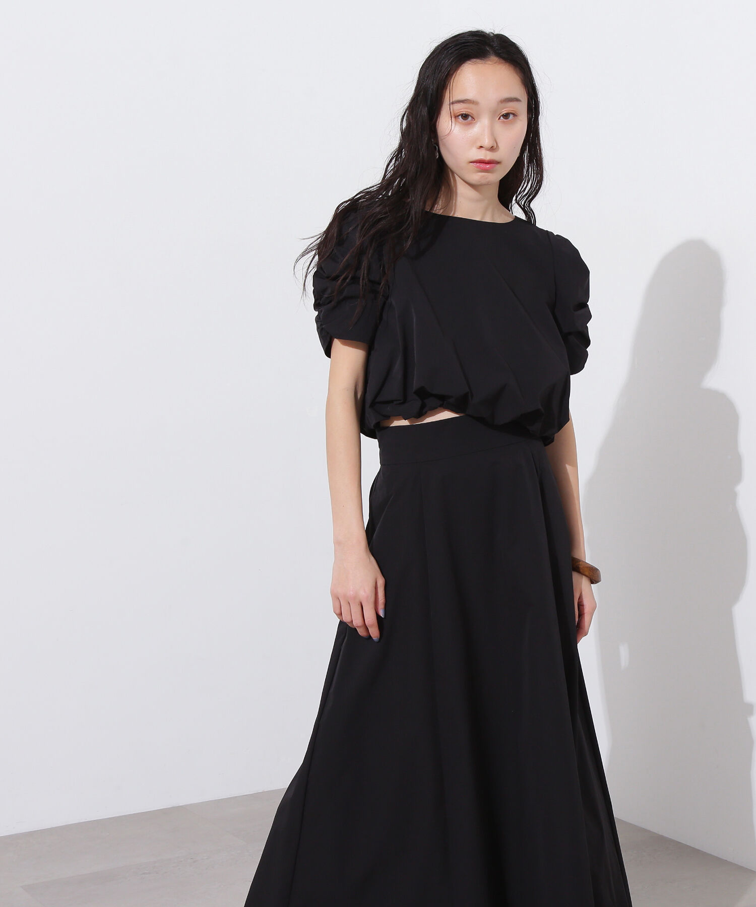  「シャーリングスリーブブラウス&times;スカートセット」|ワンピース|