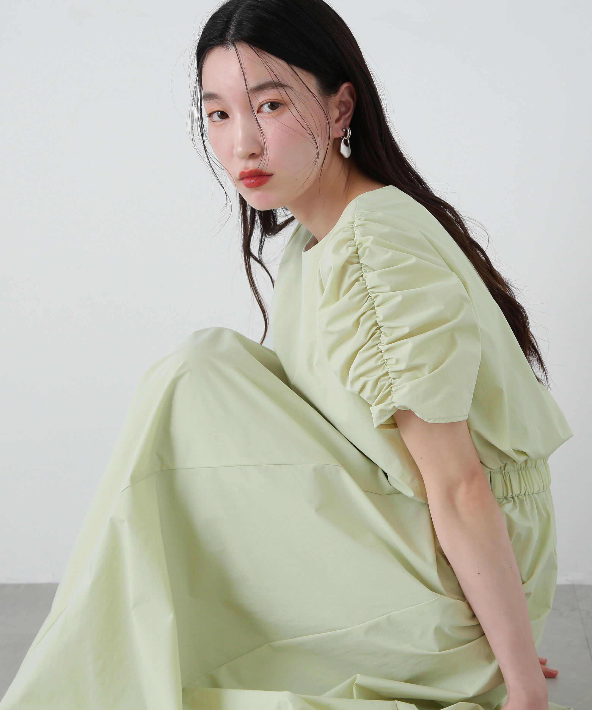  「シャーリングスリーブブラウス&times;スカートセット」|ワンピース|