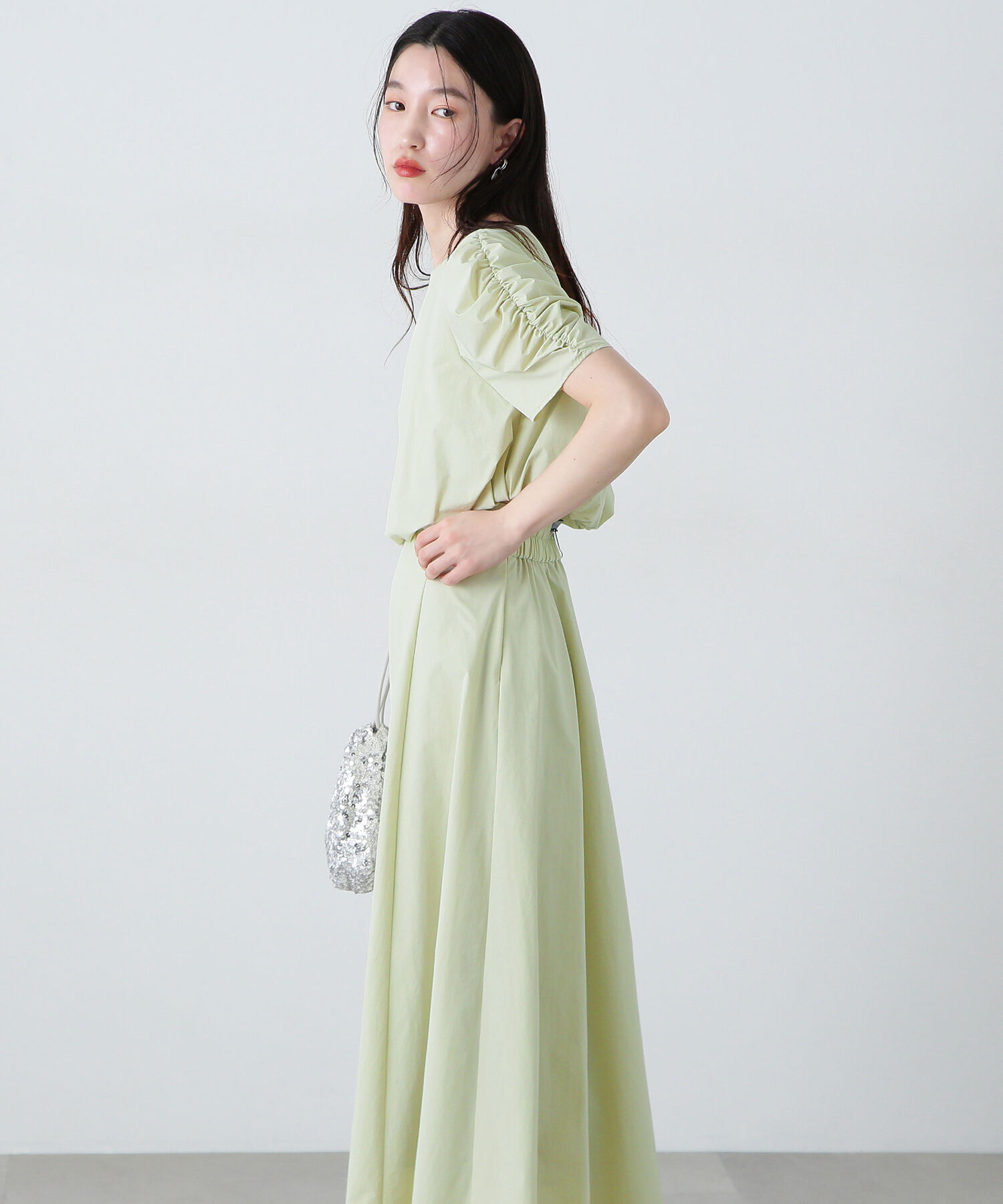  「シャーリングスリーブブラウス&times;スカートセット」|ワンピース|