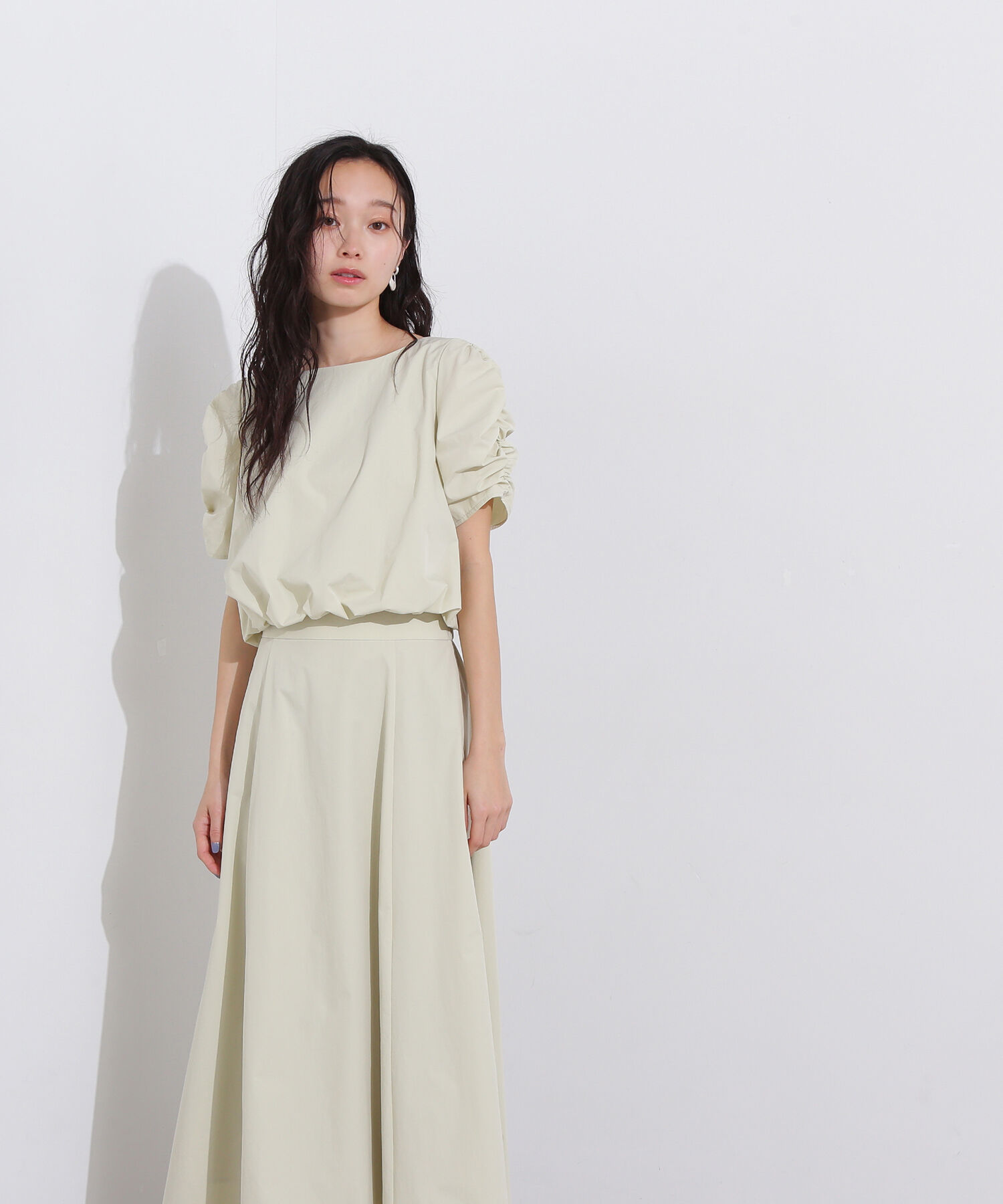  「シャーリングスリーブブラウス&times;スカートセット」|ワンピース|