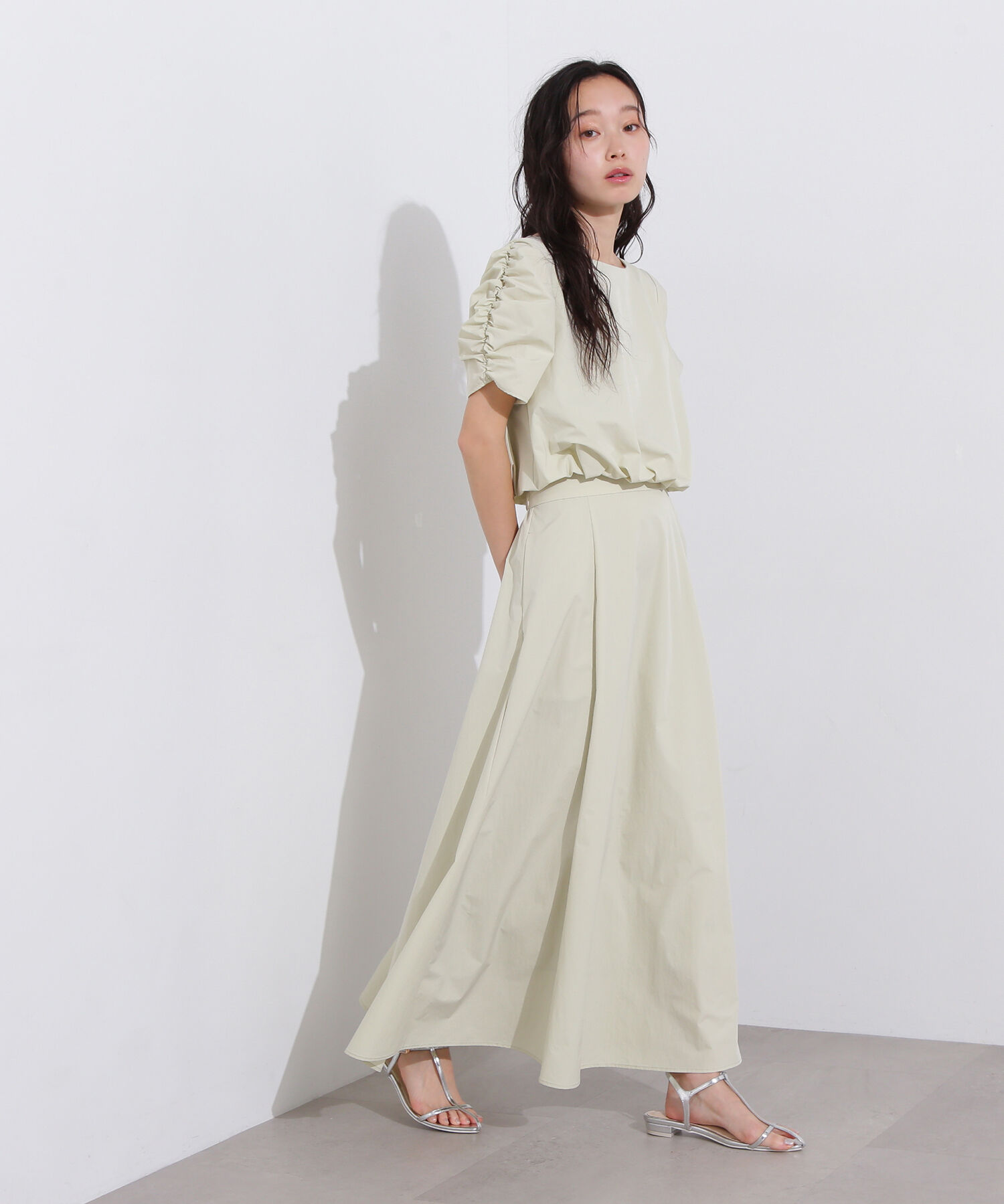  「シャーリングスリーブブラウス&times;スカートセット」|ワンピース|