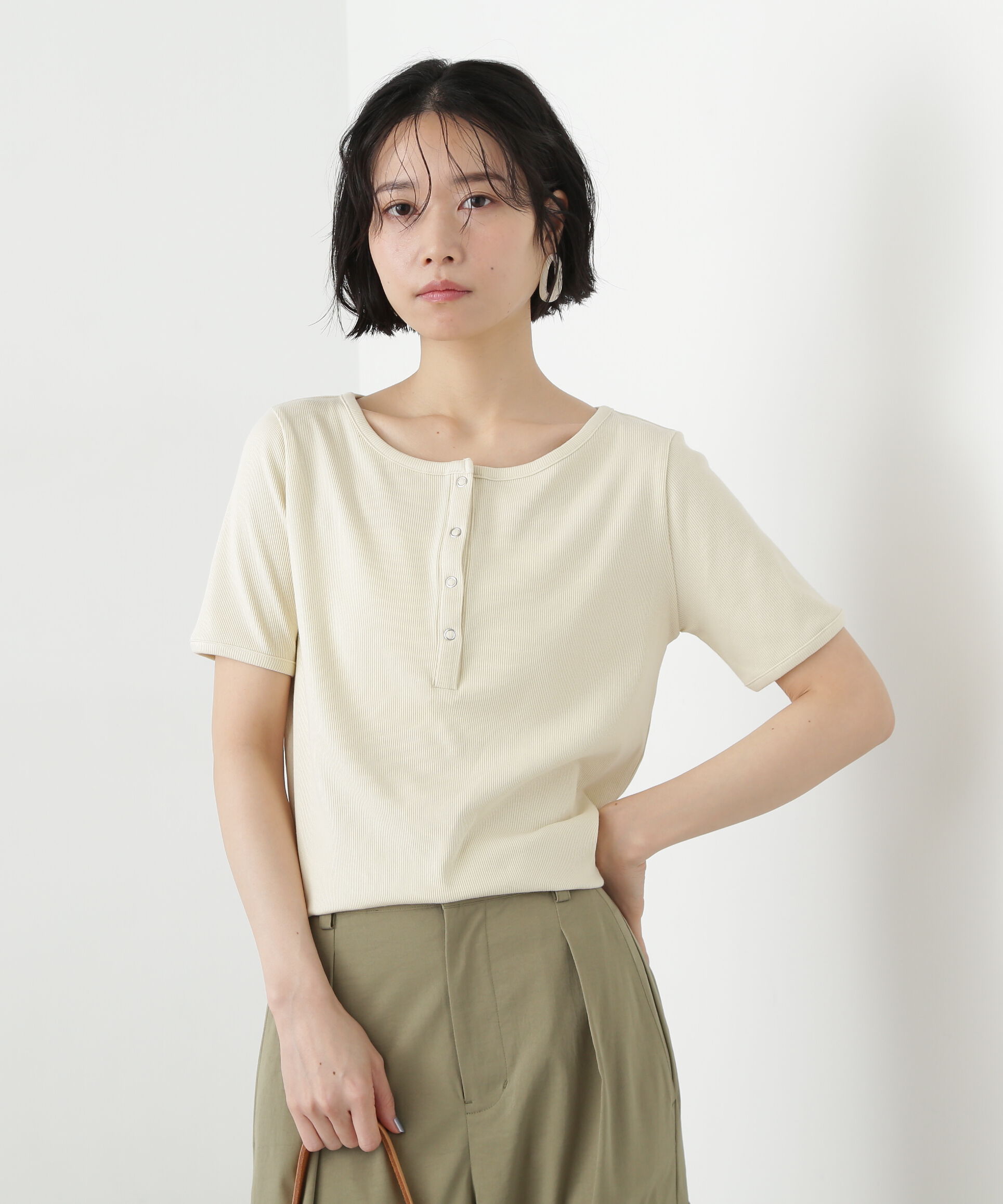  「ヘンリーネック五分袖カットソー」|Tシャツ・カットソー|
