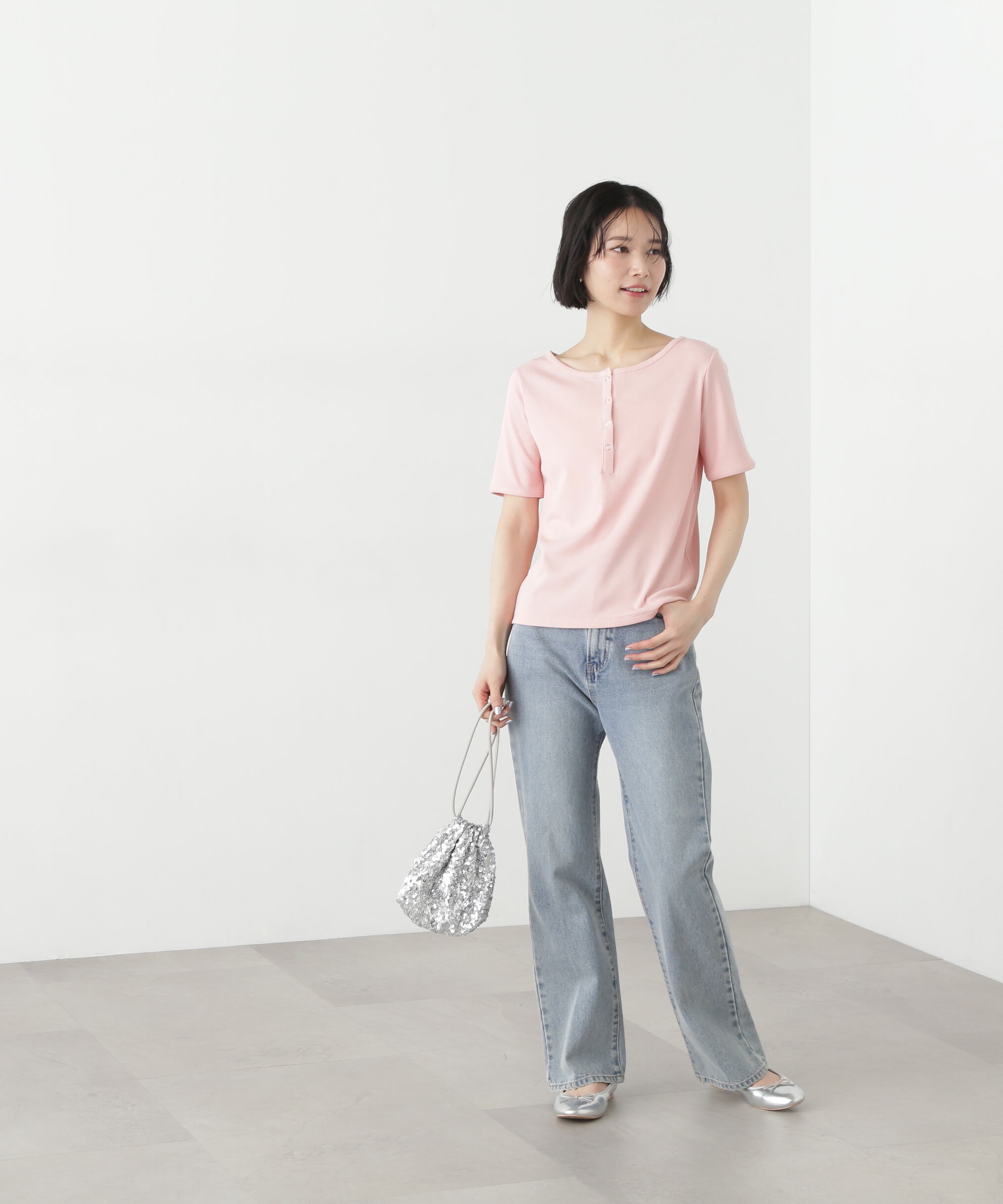  「ヘンリーネック五分袖カットソー」|Tシャツ・カットソー|