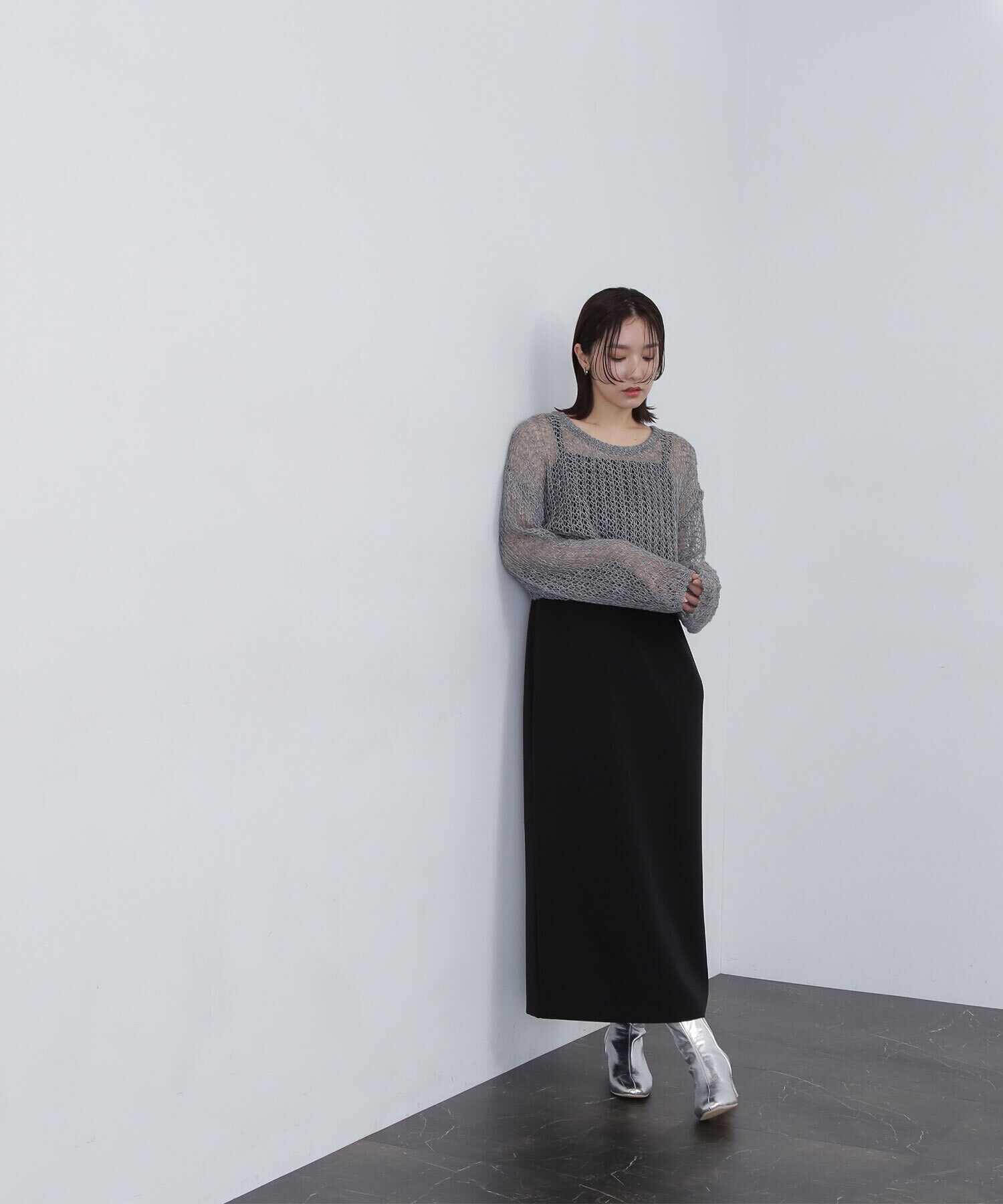  「透かし編みニット＆キャミワンピース」|ワンピース|