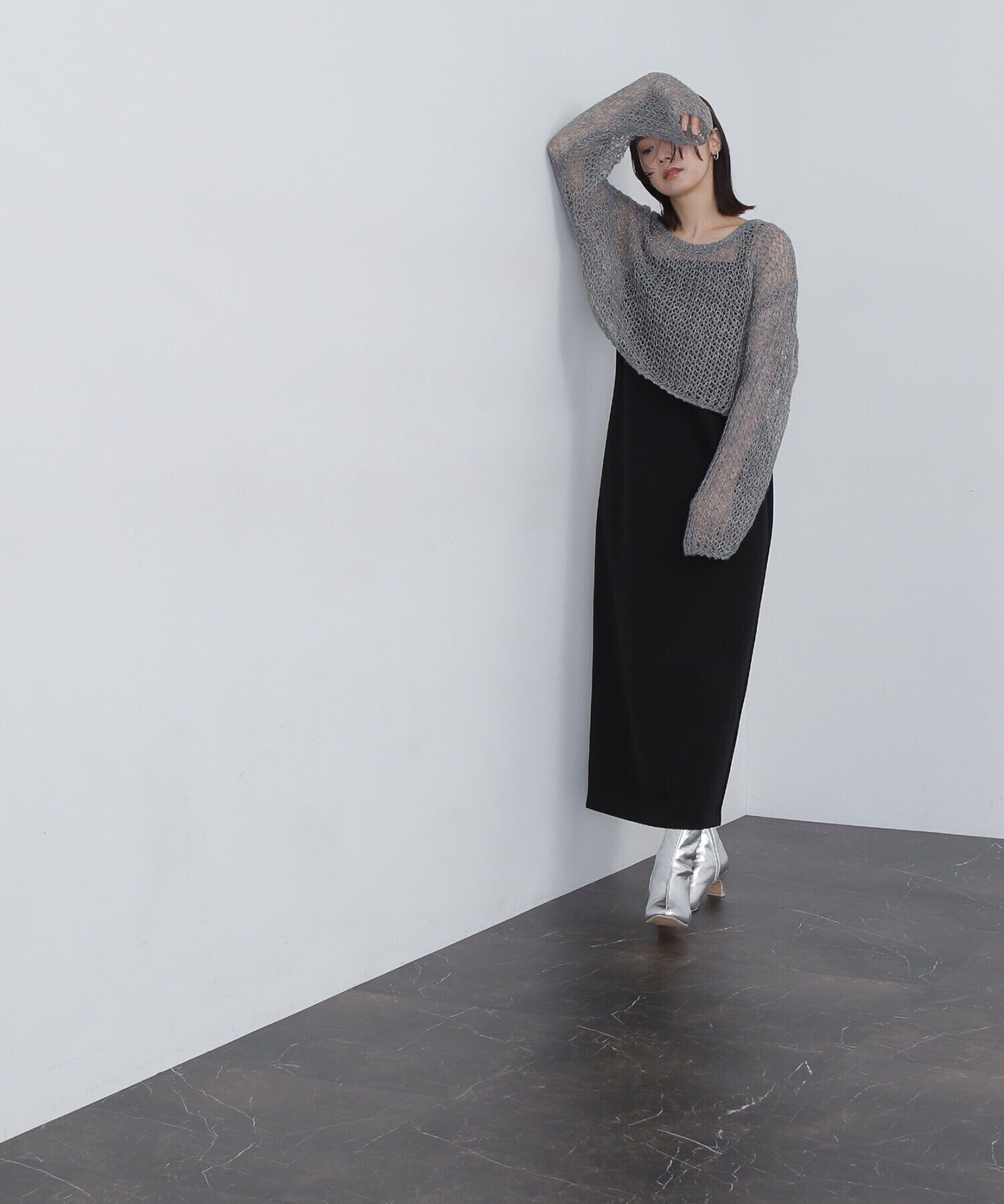  「透かし編みニット＆キャミワンピース」|ワンピース|