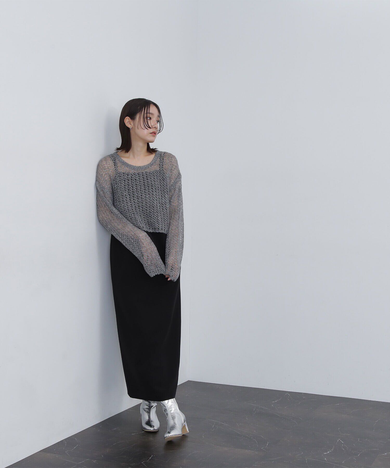  「透かし編みニット＆キャミワンピース」|ワンピース|