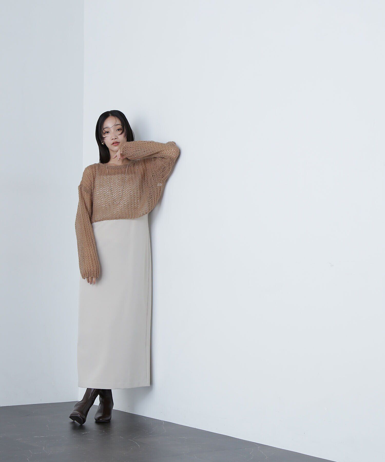  「透かし編みニット＆キャミワンピース」|ワンピース|