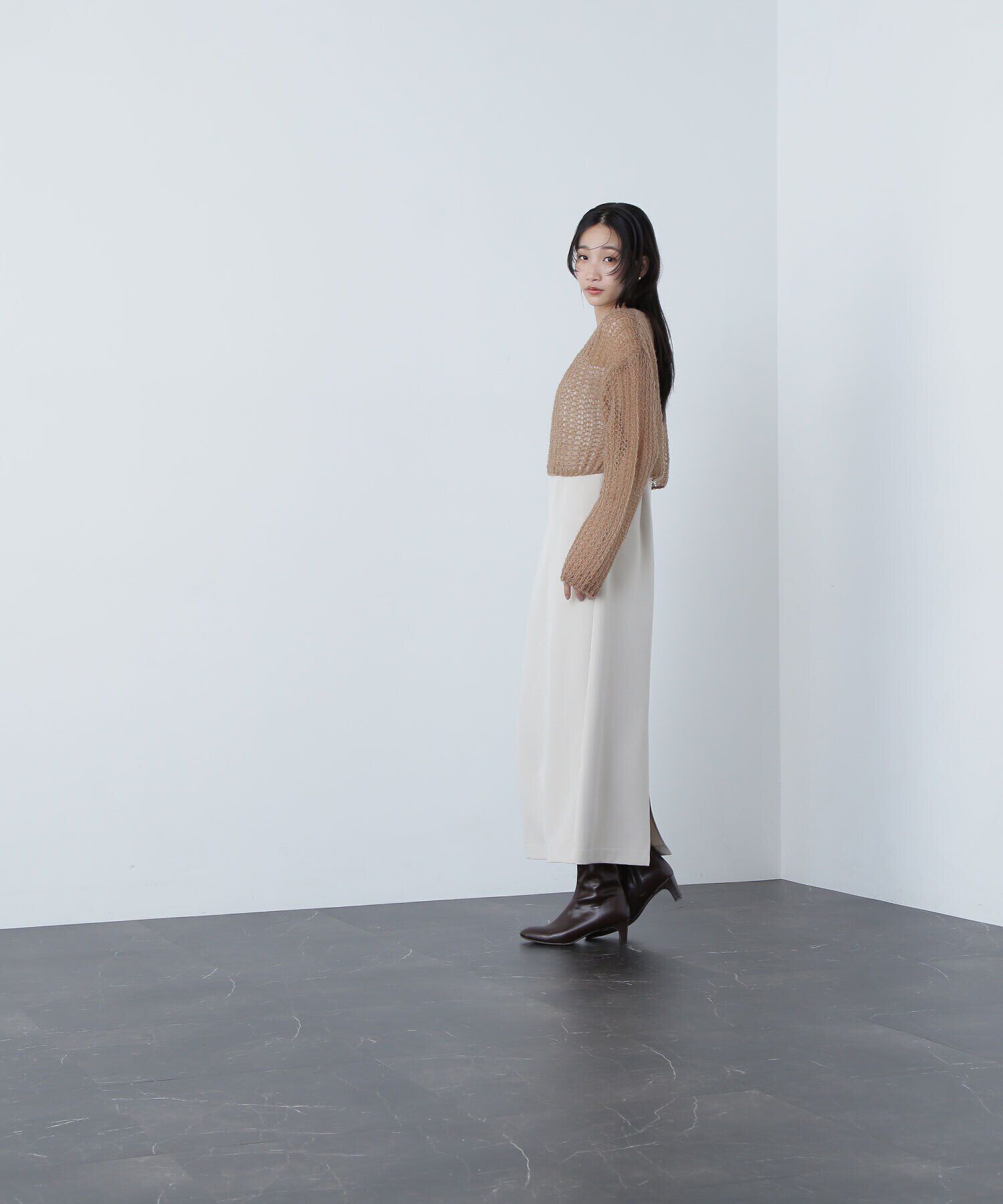  「透かし編みニット＆キャミワンピース」|ワンピース|