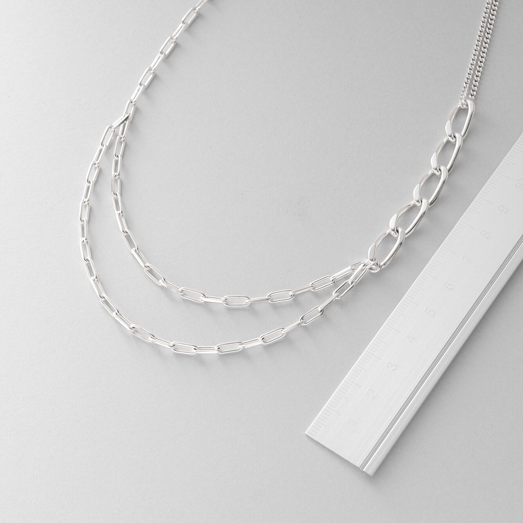 COCOSHNIK ONKITSCH「シルバー ミックスチェーン アシンメトリードレープネックレス」|ネックレス|