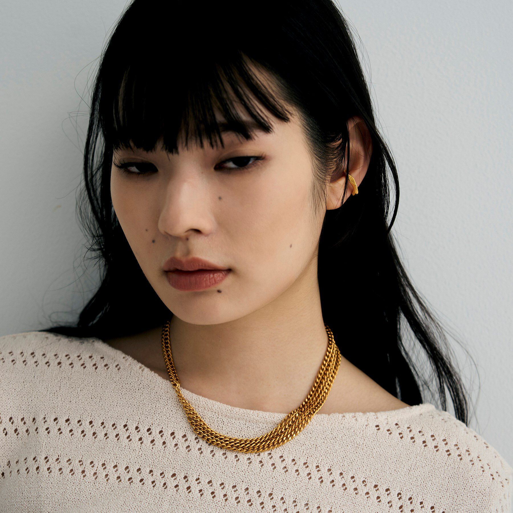 COCOSHNIK ONKITSCH「シルバー カーブチェーンアシンメトリードレープネックレス GP」|ネックレス|