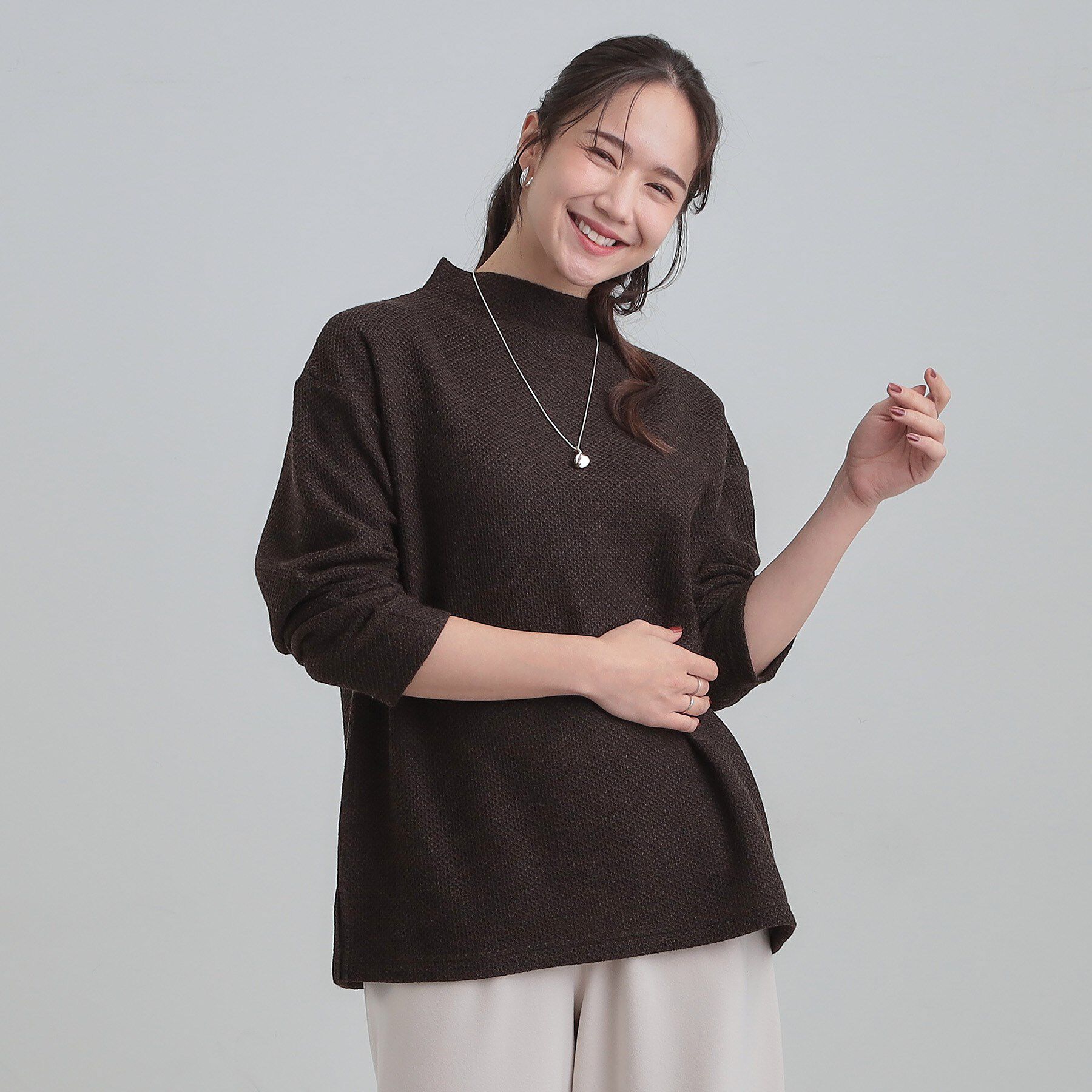 SHOO･LA･RUE「【あったか/洗濯機可/S-LL】モックネックニットソートップス」|Tシャツ・カットソー|