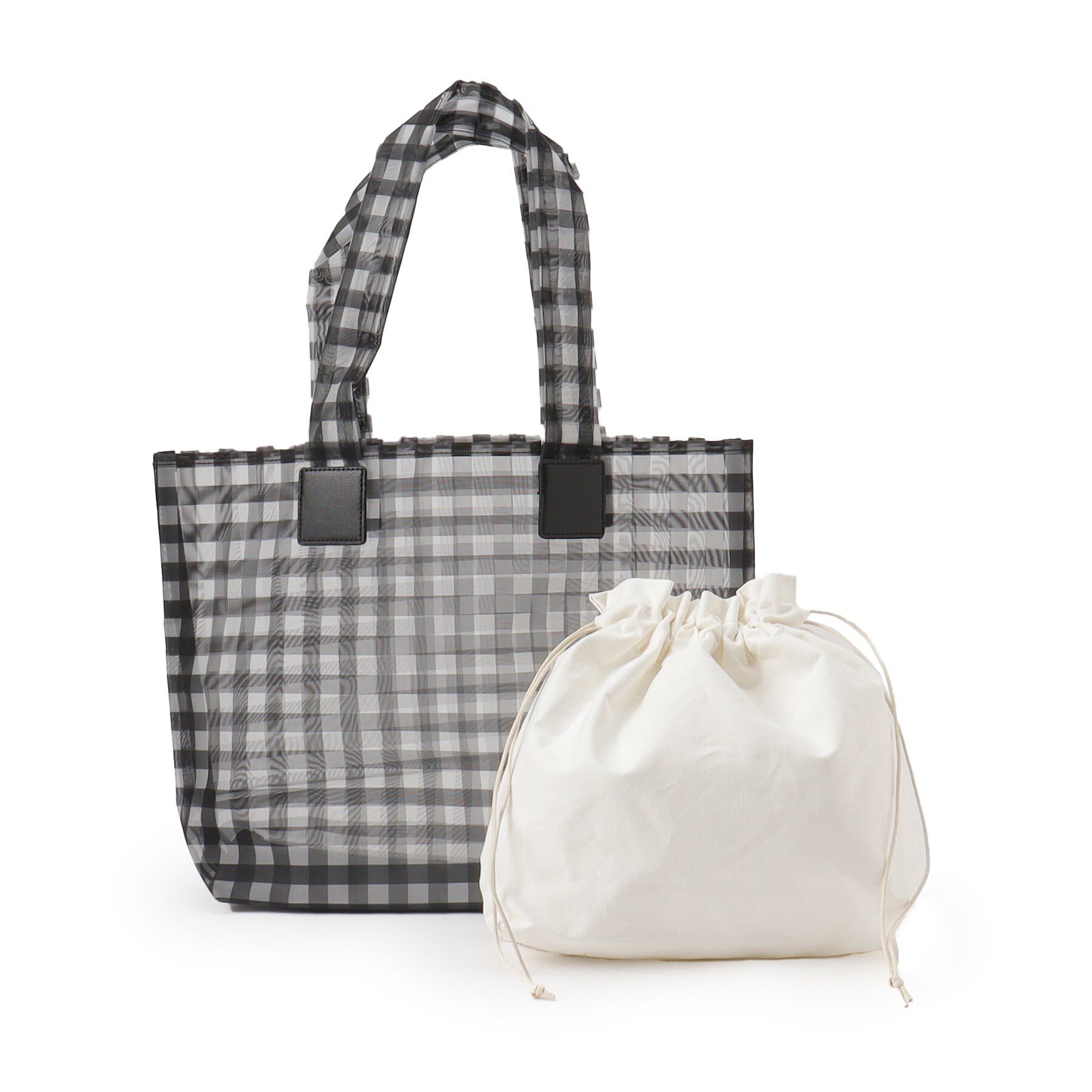 Ober Tashe「ギンガムチェック チュールバッグ トートバッグ」|トートバッグ|ブラック(019)