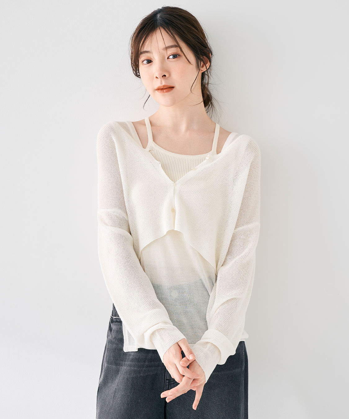 COCO DEAL「片畦シアーニットカーディガン」|ニット・セーター|オフ