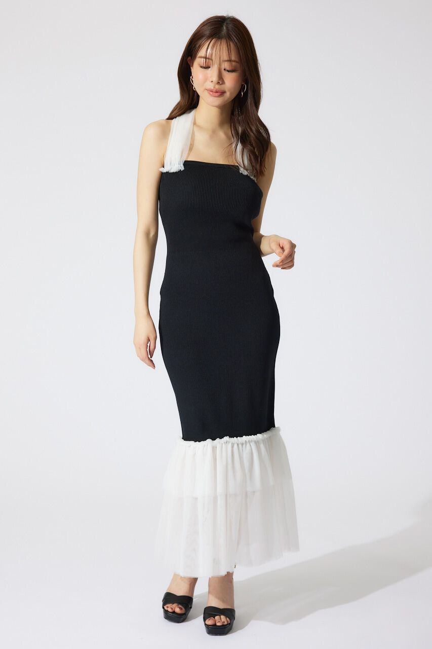rienda「チュールレイヤードホルターニットワンピース」|ワンピース|
