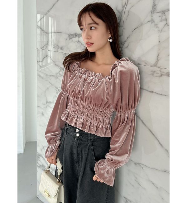 dazzlin「オフショルベロアトップス」|Tシャツ・カットソー|ピンク