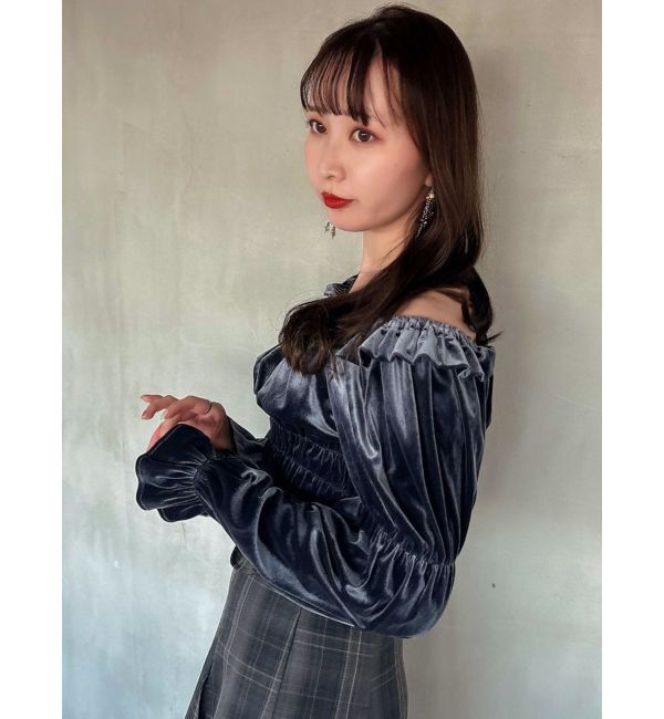 dazzlin「オフショルベロアトップス」|Tシャツ・カットソー|ネイビー