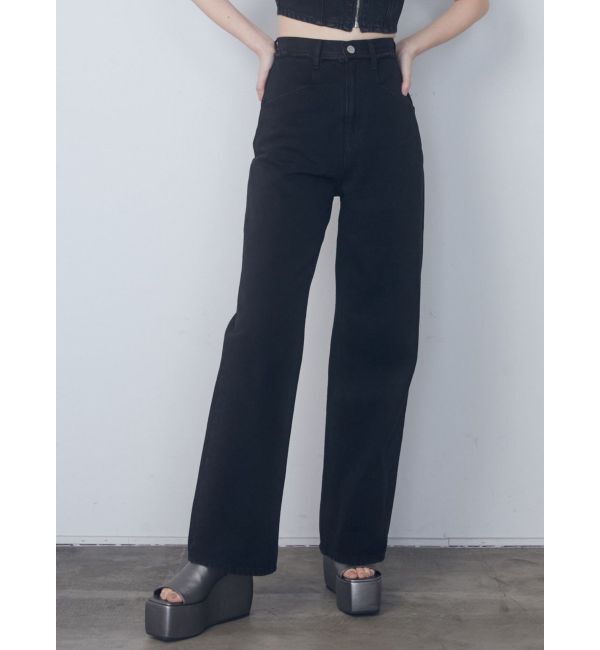 EMODA「ベルトフリンジジャストウエストジーンズ」|デニム|ブラック