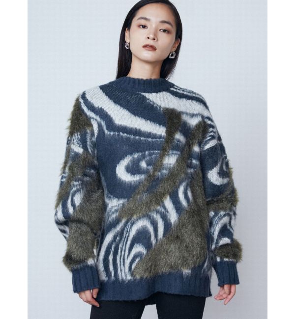 EMODA「ラメミックスオーバーパターンニット」|ニット・セーター|ブルー
