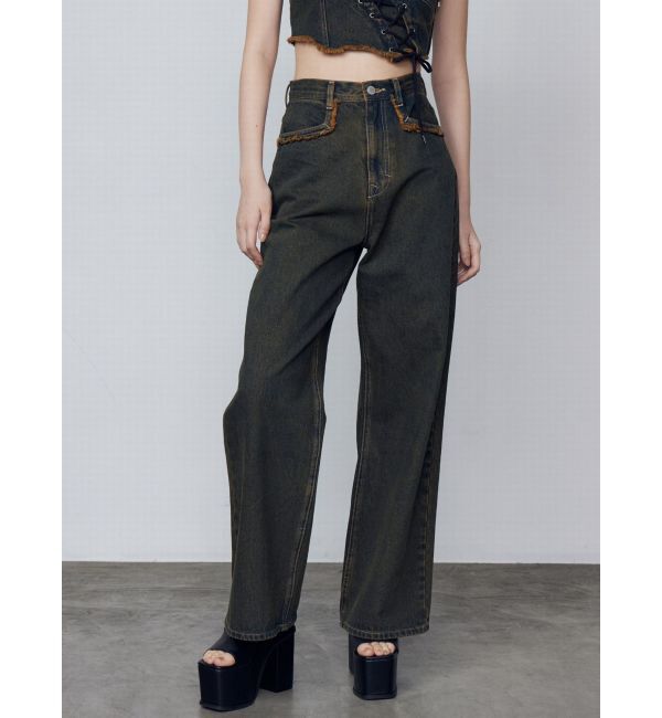 EMODA「カットオフジャストウエストジーンズ」|デニム|インディゴ