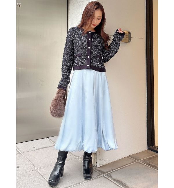 MERCURYDUO「ノーカラーツイードニットカーディガン」|カーディガン|