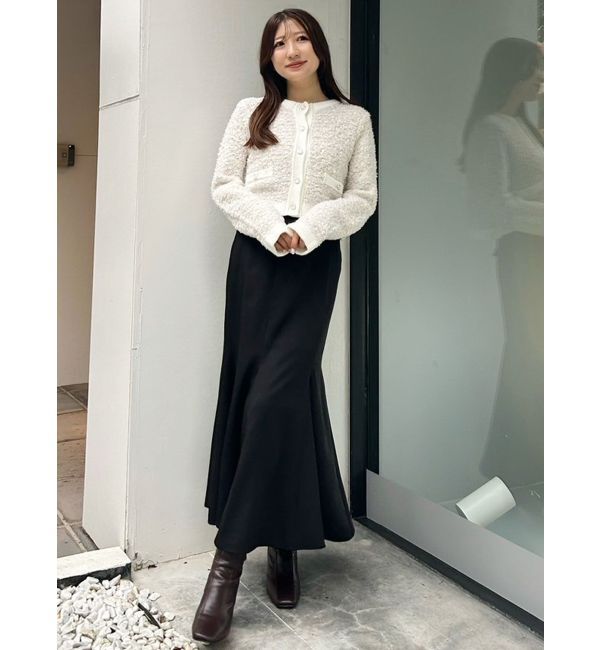 MERCURYDUO「ノーカラーツイードニットカーディガン」|カーディガン|