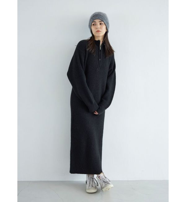 Ungrid「【WEB限定】ハイネックジップニットワンピース」|ワンピース|ブラック