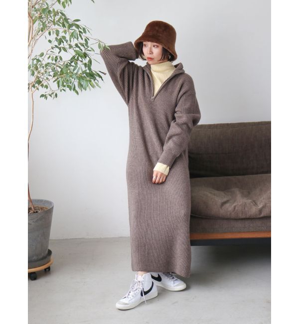 Ungrid「【WEB限定】ハイネックジップニットワンピース」|ワンピース|