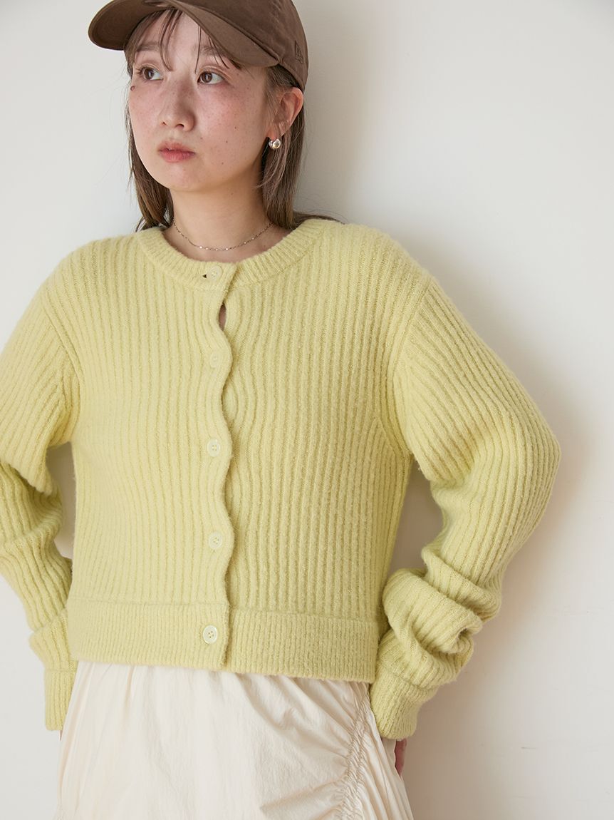 emmi atelier「ブラッシュドアンサンブルニット」|カーディガン|LIME