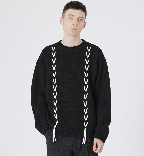  「【UNISEX】Vスレッドプルオーバー」|ニット・セーター|ブラック