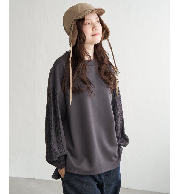 Lbc with Life「ポンチケーブルニットスリーブプルオーバー」|その他|チャコール