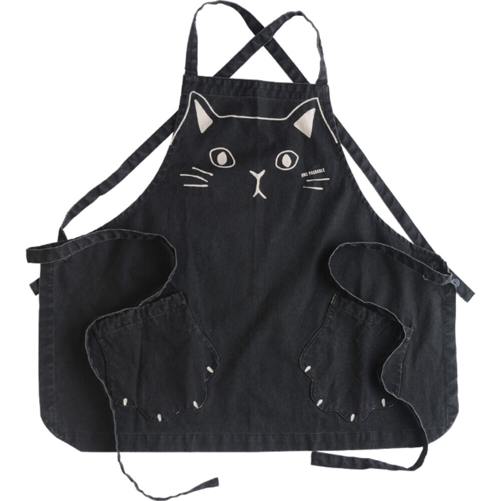 AND PACKABLE「AND PACKABLE アンドパッカブル エプロン 猫 通販 前掛 前掛け ワークエプロン」|その他|ブラック1