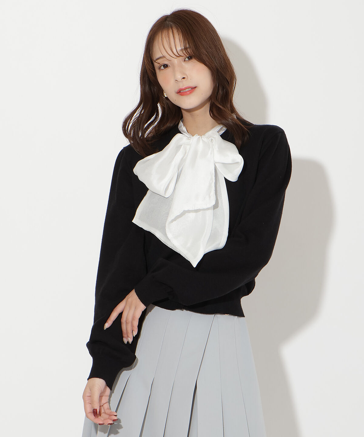 アンドクチュール「異素材リボンニットカーディガン」|カーディガン|